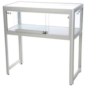 Showcase Desk Duo, alu/silver, glasmonter med LED-ljus och lås