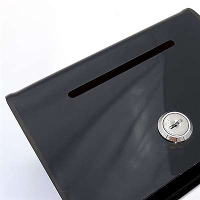 Tipsbox, svart, med A6 akrylhållare för info