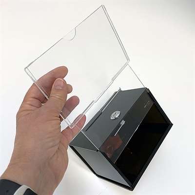 Tipsbox, svart, med A6 akrylhållare för info
