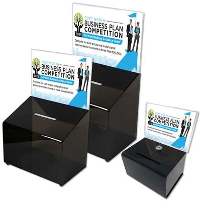 Tipsbox, svart, med akrylhållare för info