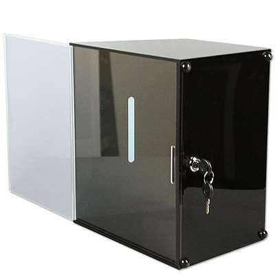 Tipsbox, svart, med A5 akrylhållare för info