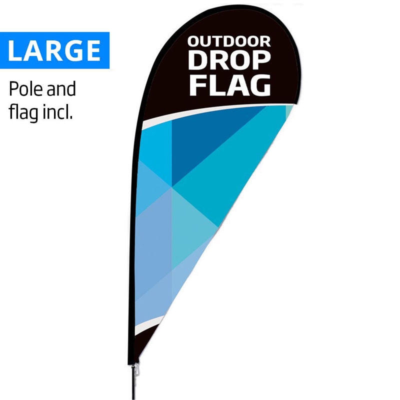 Utomhus Drop-formad Flagga - Stor - inklusive flagga med tryck och svart stång