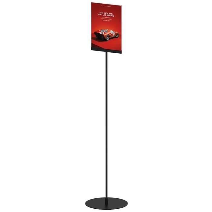 Design Stand, golvskylt med akrylhållare, vertikal A4, svart, 132cm hög