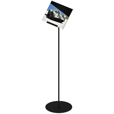 Design Stand. golvskylt med 50 graders vinklad hållare, horisontell A4 akrylhållare, svart