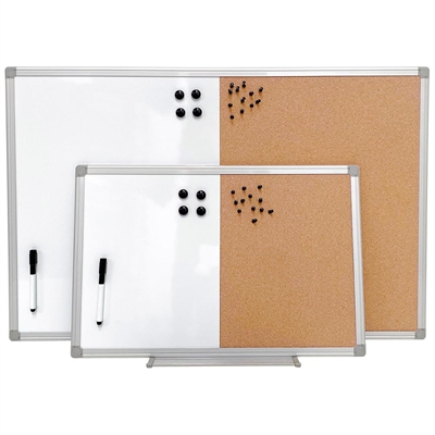 Whiteboard och kork kombitavla set, inkl. svart magnetisk marker , 4 x svarta 20 mm magneter, 12 svarta nålar och monteringssats