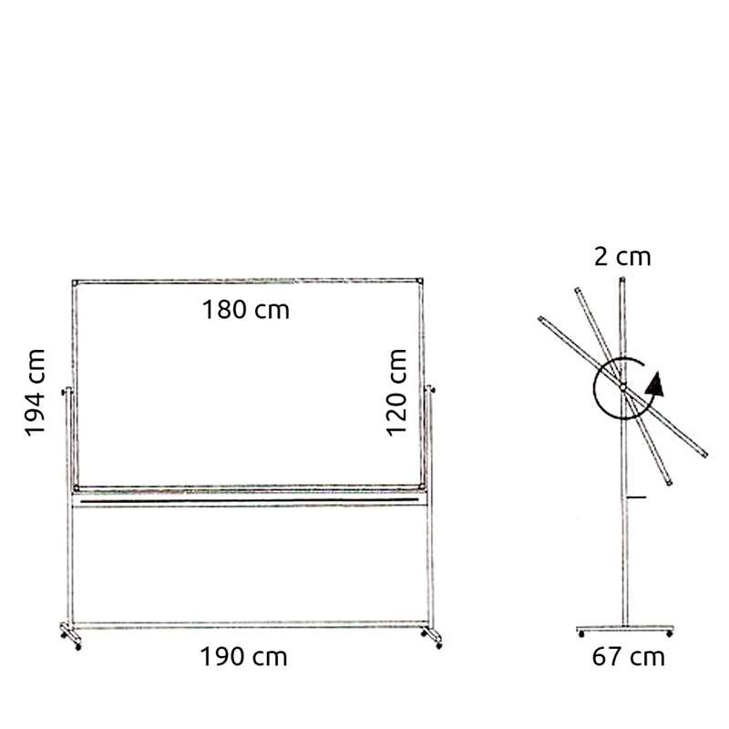 V&auml;ndbar whiteboardtavla p&aring; hjul, magnetisk, f&ouml;r intensiv anv&auml;ndning, 120 x 180 cm