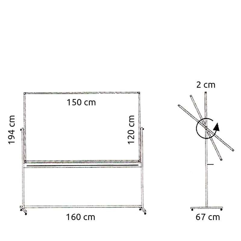 V&auml;ndbar whiteboardtavla p&aring; hjul, magnetisk, f&ouml;r intensiv anv&auml;ndning, 120 x 150 cm