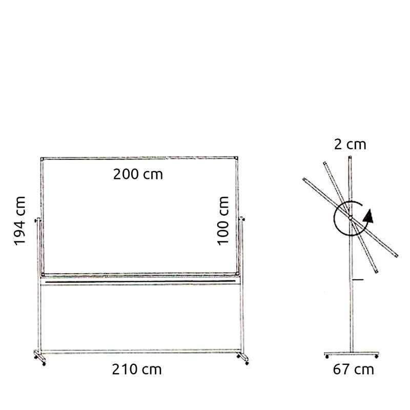 V&auml;ndbar whiteboardtavla p&aring; hjul, magnetisk, f&ouml;r intensiv anv&auml;ndning, 100 x 200 cm
