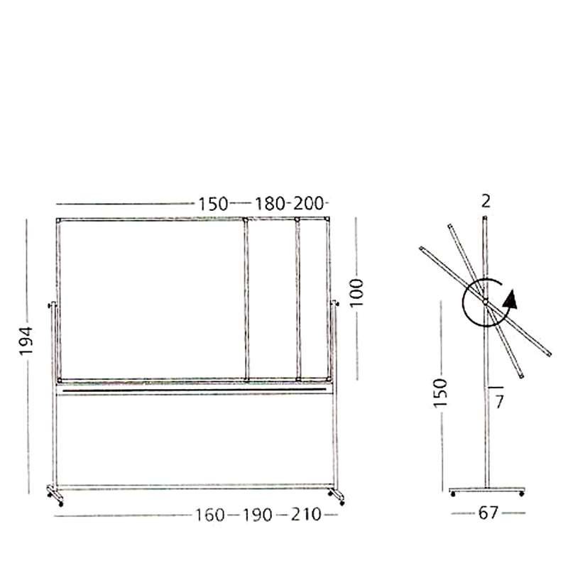 Svängbar tavla, whiteboard för intensivt bruk på mobilt stativ - 8 storlekar - 100x150 cm