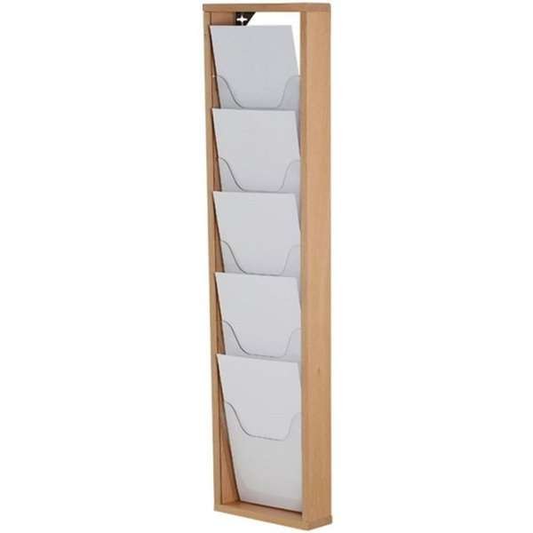 Broschyrhållarvägg i trä. Naturligt trä. 5xA4