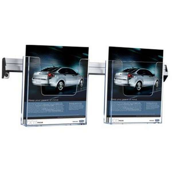 Broschyrh&aring;llare f&ouml;r v&auml;gg, aluminiumskena med 2 st. A5 akrylh&aring;llare