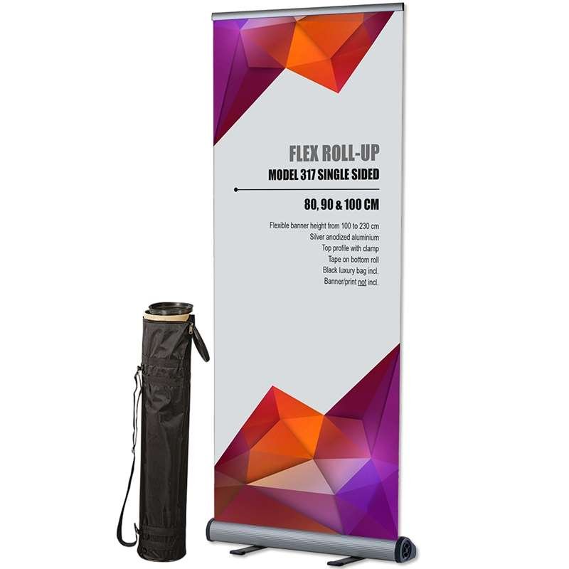 Flex Roll-up enkelsidig - 80x230 cm - silver - med banderoll och tryck