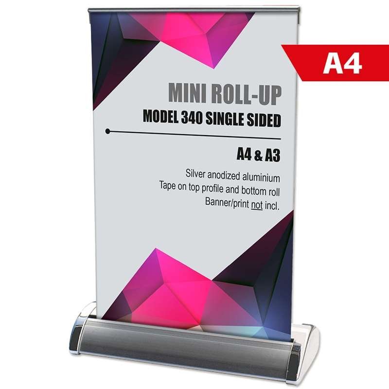 Mini Roll-up, enkelsidig kassett, silver, A4