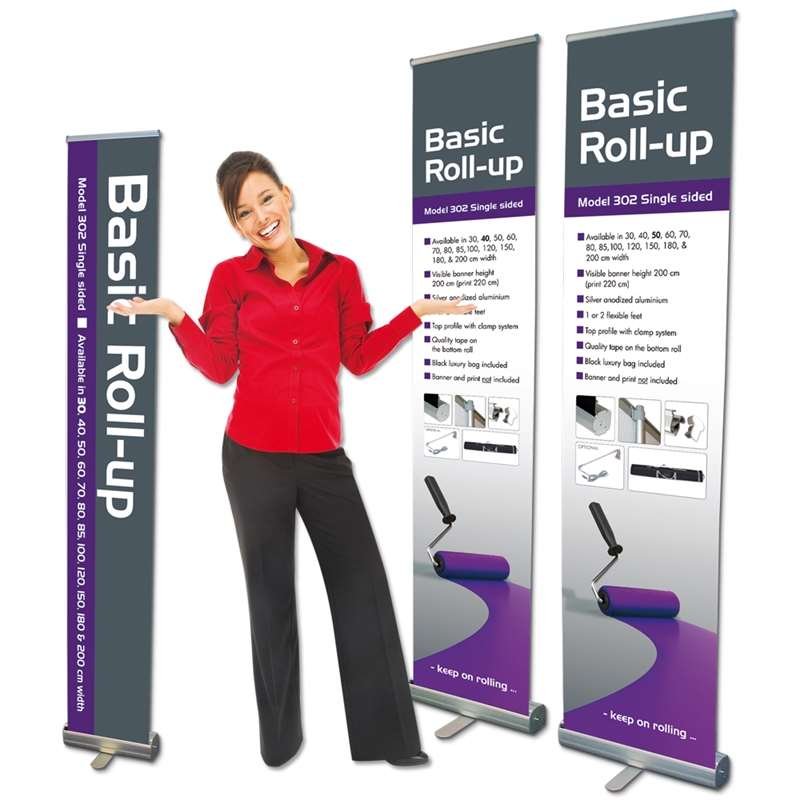 Basic Roll-up enkelsidig - 40x200 cm - silver - med banderoll och tryck