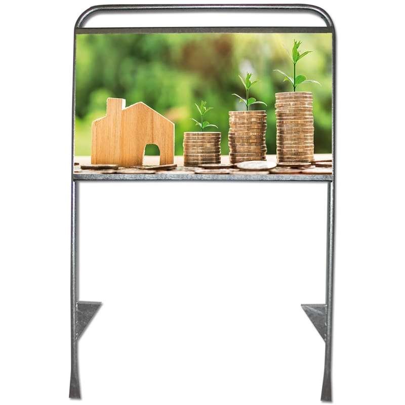 M&auml;klarskyltsplatta 62,5 x 29,8 cm med dubbelsidigt tryck f&ouml;r Estate Sign Standard