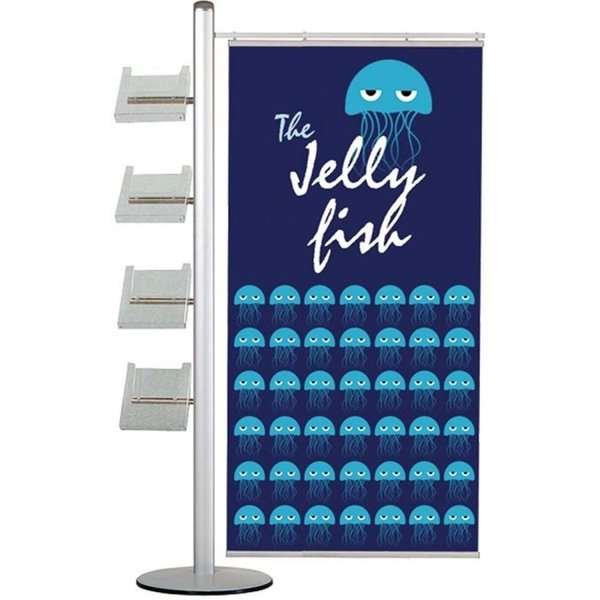 Multi Stander 19 - Enkelsidig, 1 st 70cm banner + 4xA4 hyllor
