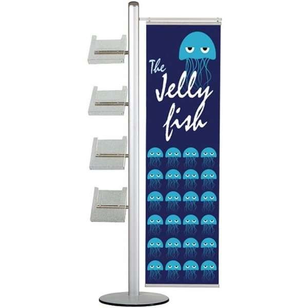 Multi Stander 19 - Enkelsidig, 1 st 40cm banner + 4xA4 hyllor