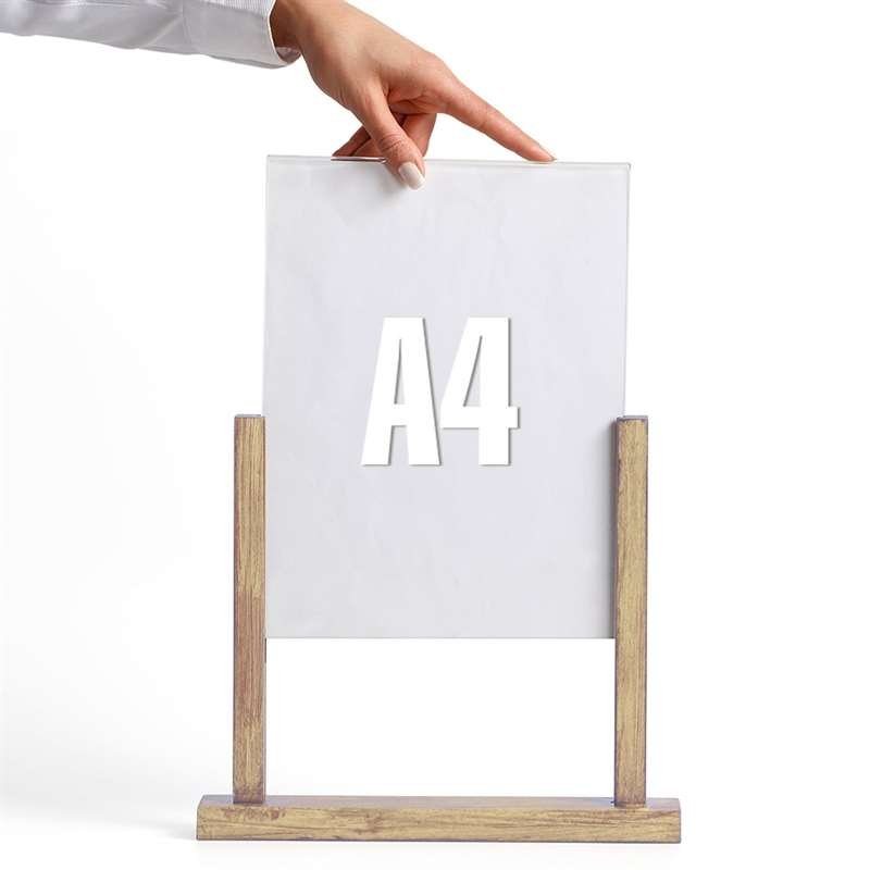 Menyhållare i ljust trä, m/akrylhållare, A4