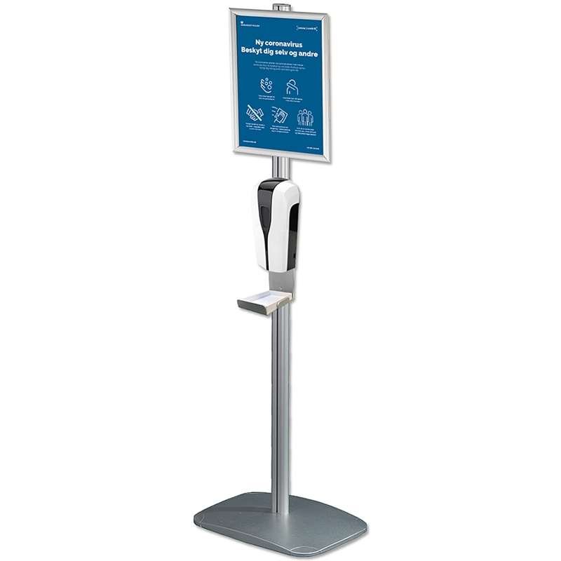Mini Multi Stand med 1000ml spritautomat, dropphållare och bricka och Snap Frame A4