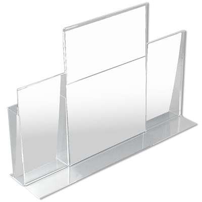 T-Menyh&aring;llare Triple, A4, med 2 x M65 broschyrh&aring;llare, akryl, transparent