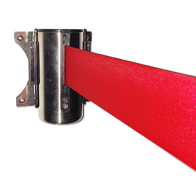 Crowd Barrier, Wall Dispenser, Stainlee Stål med 3 meter rött bälte