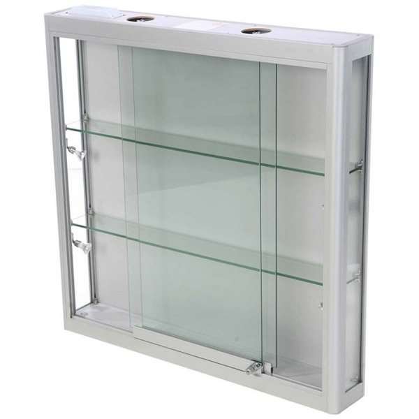Vitrin vitrinskåp - Vitrinvägg Duo glasmonter med LED-ljus och lås - silver