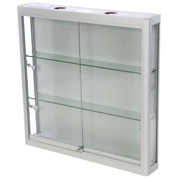 Vitrin vitrinskåp - Vitrinvägg Duo glasmonter med LED-ljus och lås - silver