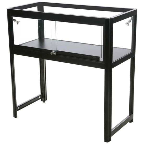 Vitrine vitrinskåp - Showcase Desk Duo glasmonter med LED-ljus och lås - svart