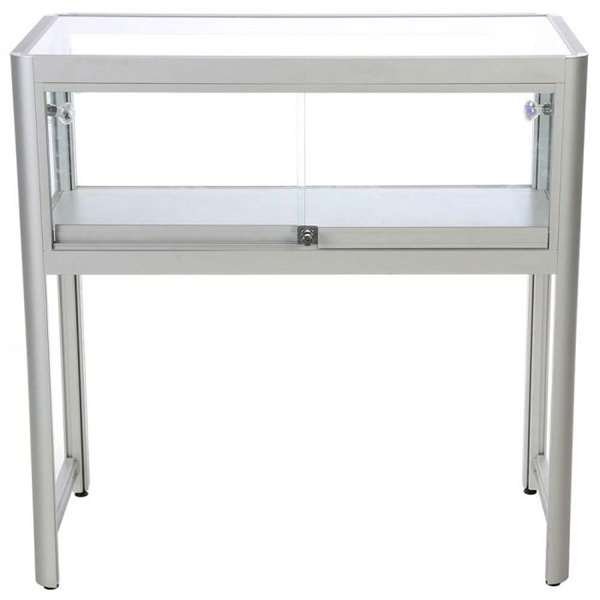 Showcase Desk Duo, alu/silver, glasmonter med LED-ljus och lås