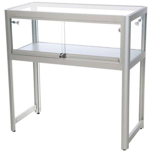 Showcase Desk Duo, alu/silver, glasmonter med LED-ljus och lås