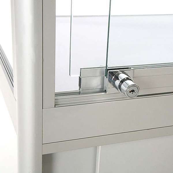 Vitrinsk&aring;p - Showcase Tower Duo glasmonter med undersk&aring;p, LED-ljus och l&aring;s - silver