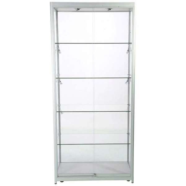 Showcase Tower Duo glasmonter med LED-ljus och lås - silver