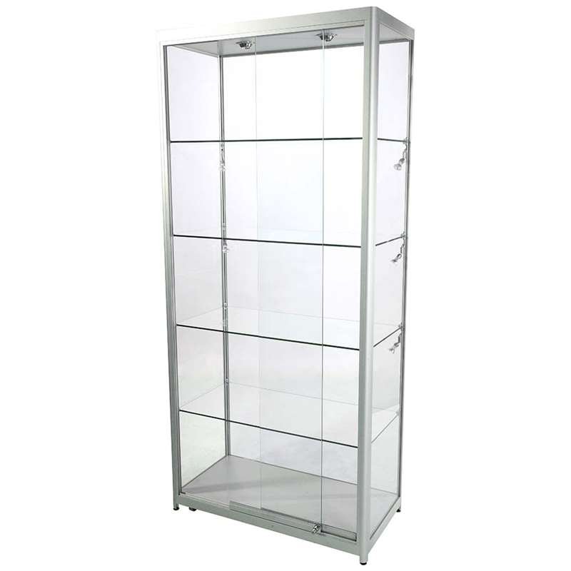 Showcase Tower Duo glasmonter med LED-ljus och lås - silver