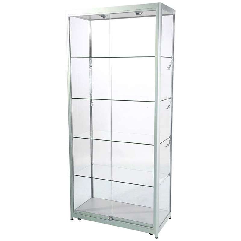 Showcase Tower Duo glasmonter med LED-ljus och lås - silver
