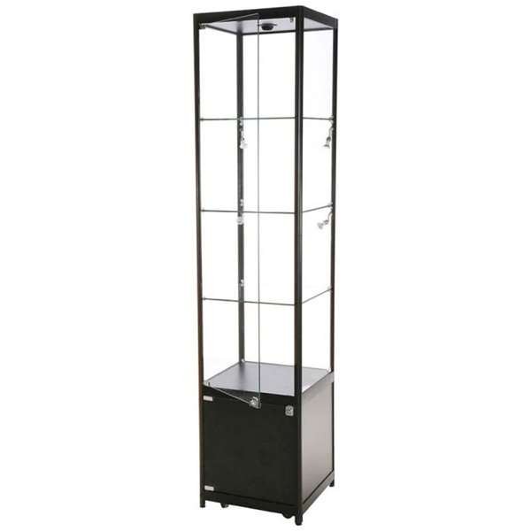 Vitrin vitrinskåp - Showcase Tower Solo glasmonter med underskåp, LED-ljus och lås - svart