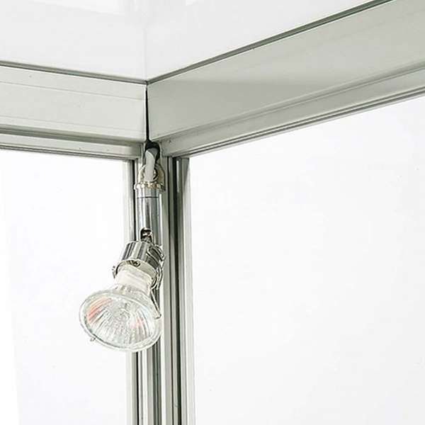 Vitrine vitrinsk&aring;p - Showcase Counter Duo glasmonter med LED-ljus och l&aring;s - silver