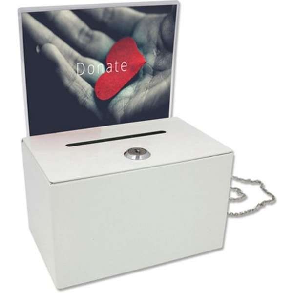 Donations- och tipsbox i vitt