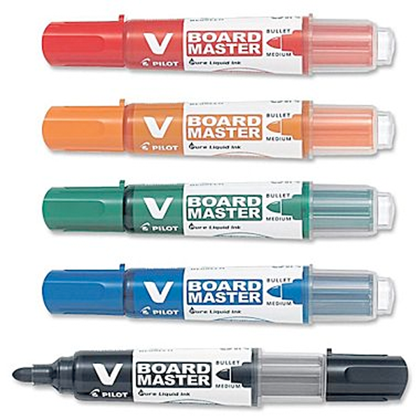 Pilot whiteboardpennor medium rund spets, 5-pack, R&ouml;d/Orange/Gr&ouml;n/Bl&aring;/Svart