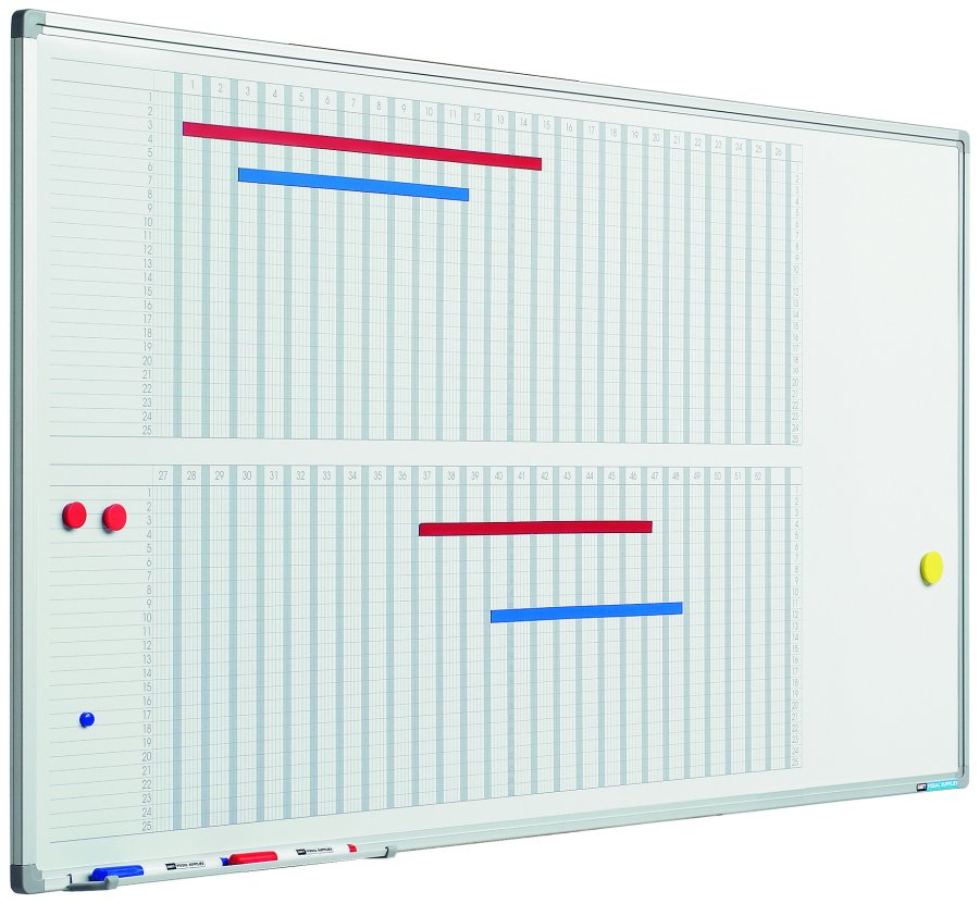 Whiteboard med veckokalender, magnetisk, Whiteboard, 60 x 120 cm
