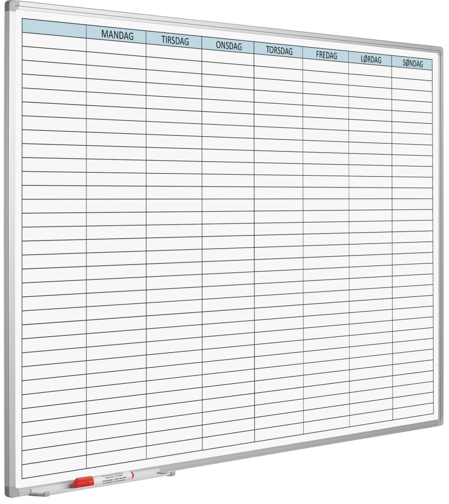 Planeringstavla, whiteboard med dagskalender, 90 x 120 cm