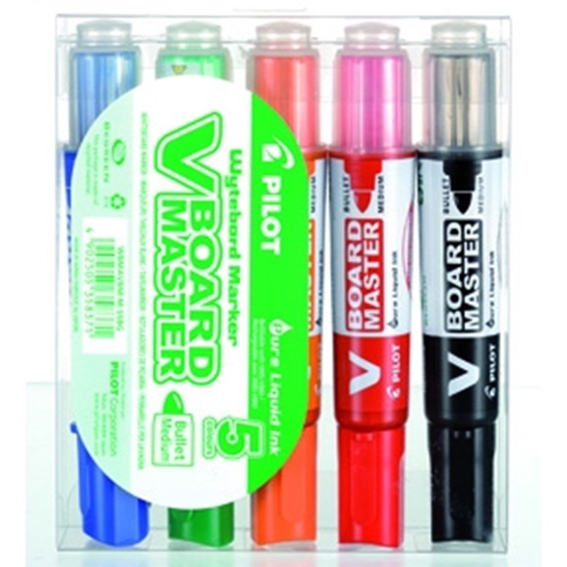 Pilot whiteboardpennor medium rund spets, 5-pack, R&ouml;d/Orange/Gr&ouml;n/Bl&aring;/Svart
