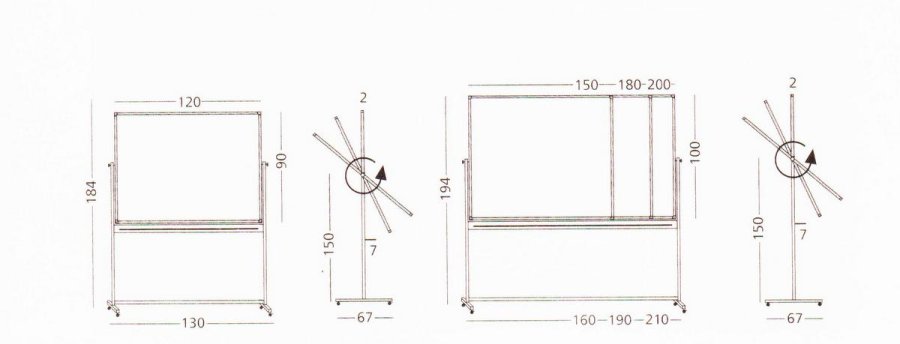 Svängtavla, whiteboard för intensivt bruk på mobilt stativ - 8 storlekar - 90x120 cm