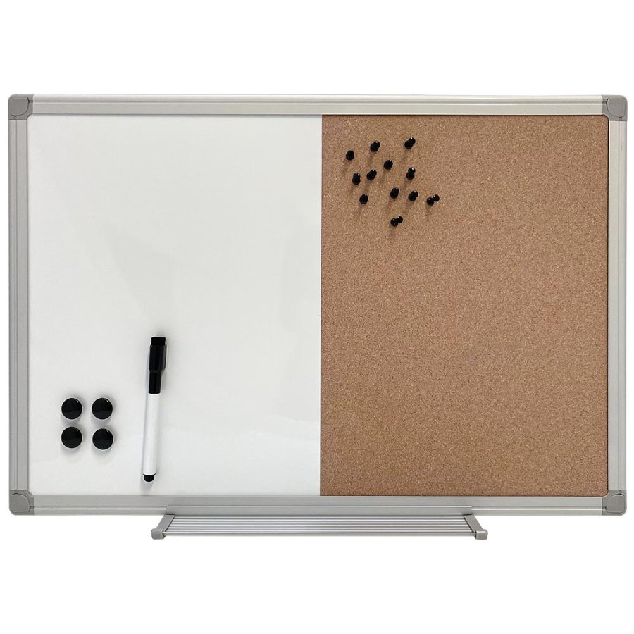 Whiteboard, kork- och kritkombitavla med veckoplan, inklusive svart magnetisk mark&ouml;r, Magneter, n&aring;l och krita, 60 x 40 cm