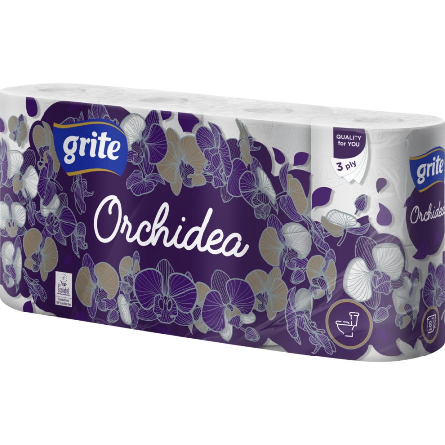 Toiletpapir, Grite Orchidea White, 3-lags, 17,4m x 9,6cm, hvid 100% nyfiber, kolli = 7 pk  8 rl.