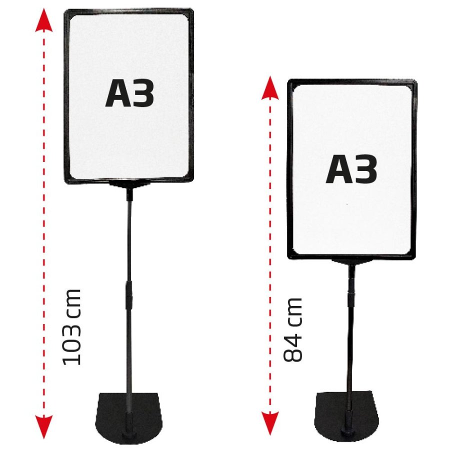 Skylth&aring;llare, Stolpe och bas av metall, ABS-ram, Svart, A3 - 29,7 x 42 cm