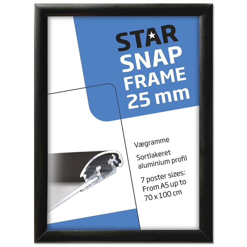 Alu snap frame, 25mm, A5, sort RAL9005