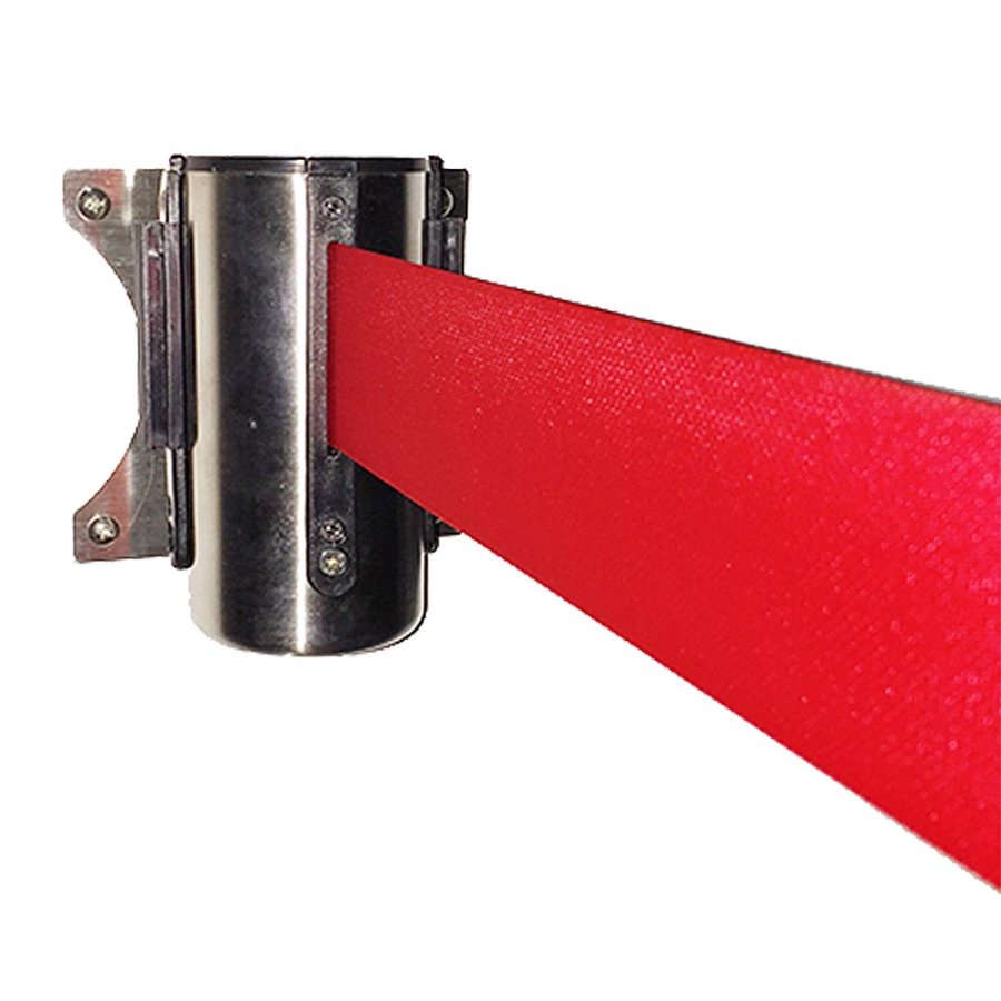 Crowd Barrier, Wall Dispenser, Stainlee Stål med 3 meter rött bälte