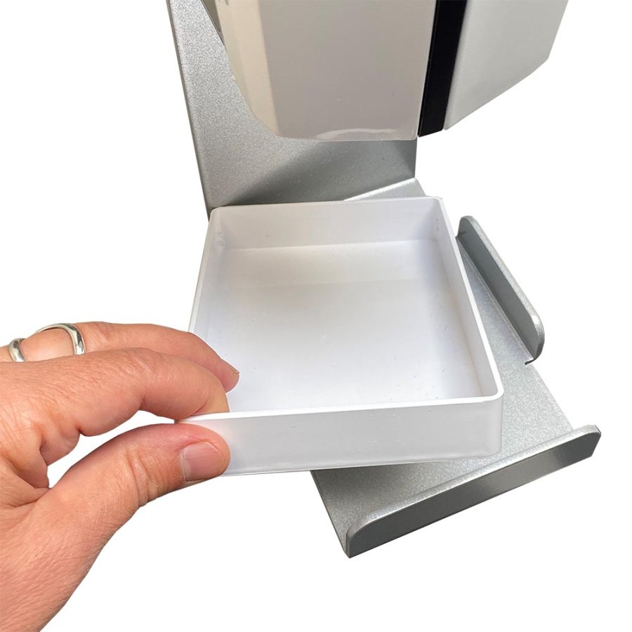 Handdesinfektionsst&auml;ll med automatisk handdesinfektionsautomat och A2 Snap-ram