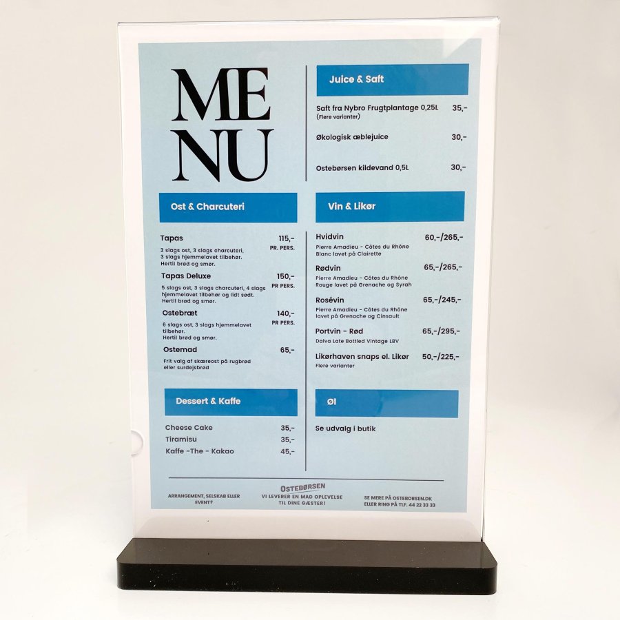 Black Bottom Menuställ vertikal - A4 - 21x29,7 cm - svart