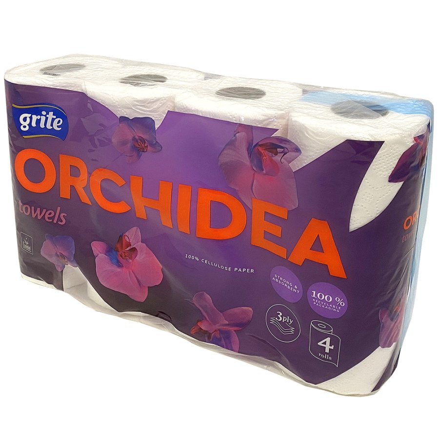Køkkenrulle, Grite Orchidea White, 3-lags, 13,86m x 22,4cm, hvid, 100% nyfiber, kolli = 7 pk  4 rl.